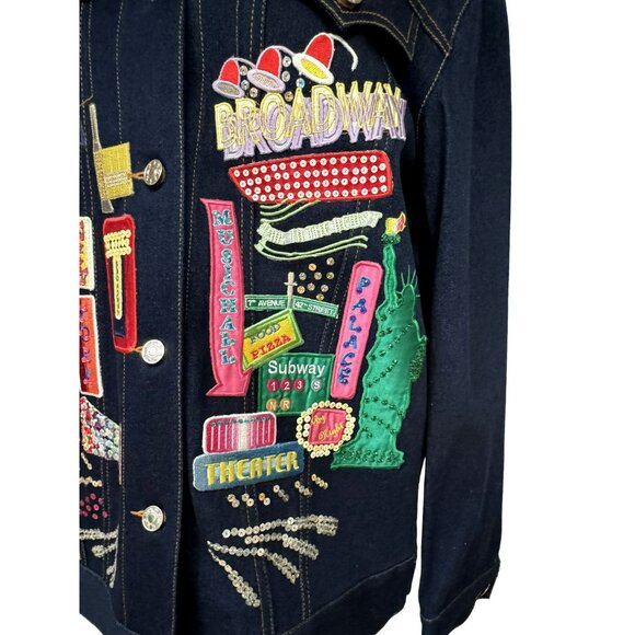Diane's Essentials Women's New York Theme Beaded Embellished Denim Jacket Sz S - Picture 3 of 10